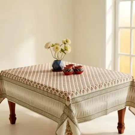 Teal Green Buta Handmade Cotton Canvas Table Cover